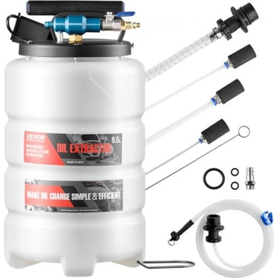 VEVOR Olieafzuigpomp 9,5 L, Pneumatisch/Handmatig, Transferpomp met slang en drie verlengbuizen, Olieverversingspomp met PE-tank, Vloeistofafzuiger, Oliepomp voor auto's, grasmaaiers, boten