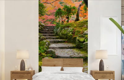 Behang - Fotobehang Natuur - Stenen - Pad - Mos - Japans - Breedte 120 cm x hoogte 240 cm