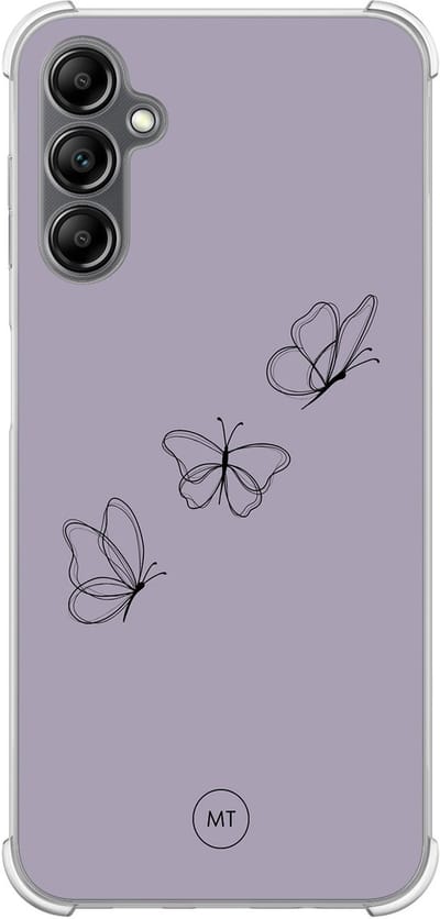 Hoesje (shockproof) geschikt voor Samsung Galaxy A14 5G - Vlindertjes - Extra sterke case - TPU/polycarbonaat - Print - Paars, Transparant