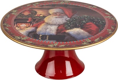 Clayre & Eef Taartplateau op Voet Ø 22x10 cm Rood Kunststof Kerstman