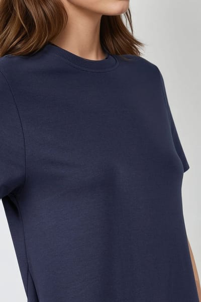 Crew Neck Korte Mouwen Basis Midi Jurk