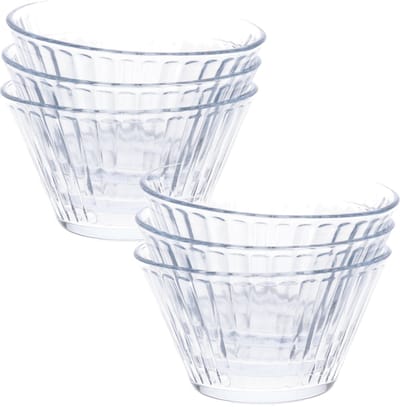 Excellent Houseware Kommetje/serveer schaaltje - 6x - ontbijt/hapjes - glas - streep relief - 300 ml