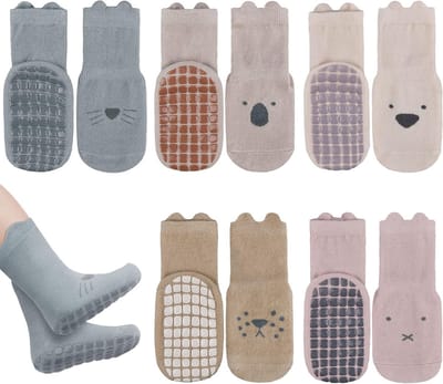Non-slip babysokken met siliconen onderkant, 5 paar, veilige grip voor jongens en meisjes van 0-5 jaar