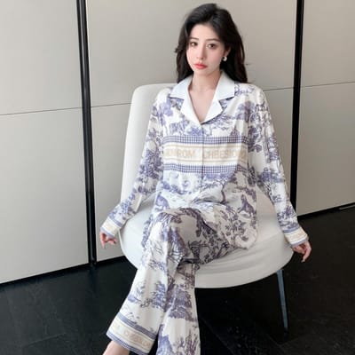 Pyjama's voor Dames Lente en Herfst Ijszijde Lange Mouwen Broek Tweedelige Set Eenvoudige Casual Huiskledingset XXL
