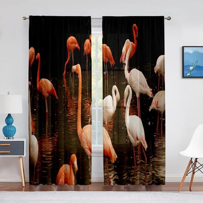 Roze Flamingo's in het Water Transparante Voile Gordijnen voor Woonkamer Slaapkamer Keuken Raam Gordijnen Chiffon Tule Gordijn Decor 1 PCS W100XH250cm&Grommet Top