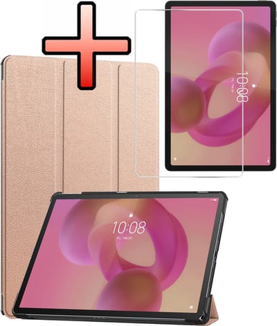 Hoes - Geschikt voor Lenovo Idea Tab - Met Screenprotector - Trifold Bookcase - Hard Cover - Hardcover Book Case - Tablet Hoesje - Rosé goud