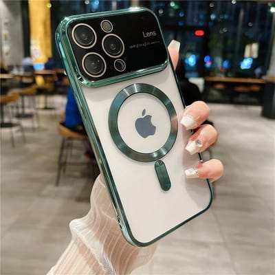 Luxe Beplating Hoesje - Camera Protector met groot raam - Compatibel met MagSafe Magnetisch Houders Geschikt voor: Apple iPhone 15 - groen