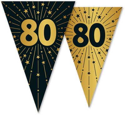 Vlaggenlijn 80 jaar zwart / goud 10 meter 2 zijdig bedrukt - Verjaardag Feestje Vlag Vlaggen Versiering Slinger Feestdecoratie Decoratie