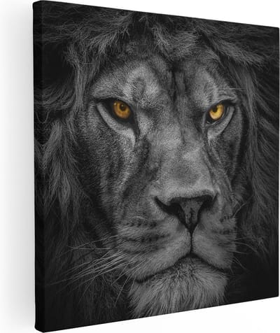Artaza Canvas Schilderij Leeuw - 90x90 cm - Wanddecoratie Dierenkop - Muurdecoratie Zwart Wit - Schilderijen Op Canvas Dieren