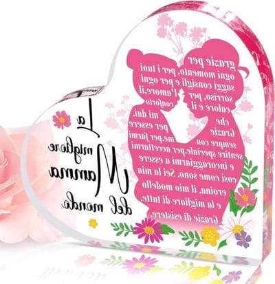 Allecto Plus - Acryl ornament hartvorm - Moeder dochter - Origineel cadeau Moederdag verjaardag kerst - Italiaans design - Familie herinneringscadeau - Decoratie voor thuis - Uniek geschenk mama