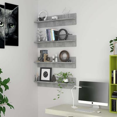 vidaXL - Wandschappen - 4 - st - 80x11,5x18 - cm - bewerkt - hout - betongrijs