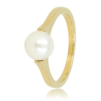 My Bendel - Ring Goudkleurig met Grote Witte Parel - Goudkleurige Ring - Grote Witte Parel - Tijdloze Schoonheid - met Luxe Cadeauverpakking | Sieraden Voor Dames | Maat 16.00 Mm / Maat 50