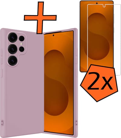 Hoes - Met 2x Screenprotector - Geschikt voor Samsung Galaxy S25 Ultra - Sterk & Shockproof - Back Cover - Siliconen Case - Telefoon Hoes - Lila