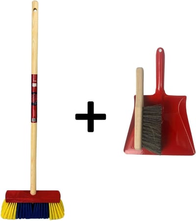 Synx Tools Kinderbezem Geel/blauw set 3 delig- Bezems - Buitenspeelgoed / Speelgoed - tuinierspeelgoed - Schepjes - Kinderen - Totale lengte 76cm