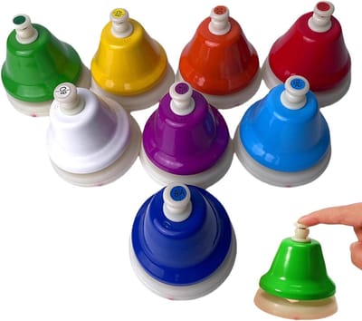 Diatonische Handbellen - Muziekbellen Octaaf - Muziek Leren - 8 Kleurgecodeerde Noten - 42.7 x 17.6 x 9.4 cm - Regenboog