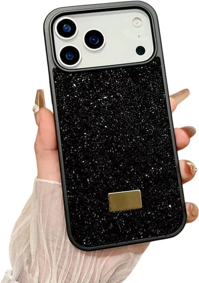 Bling Glitter Telefoonhoesje met Strass – Geschikt voor iPhone 17 - Veelkleurig Beschermhoesje, Camera Bescherming, Luxe Cover, Trendy Hoesje - ZWART