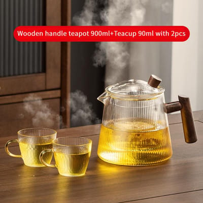 Théière chinoise en verre 900 ml, anti-brûlure, avec poignée en bois de noyer, théière à séparation d'eau, service à thé Puer Kung Fu red