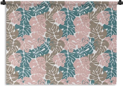 Wandkleed - Wanddoek - Monstera - Jungle - Patronen - Pastel - Bladeren - 120x90 cm - Wandtapijt