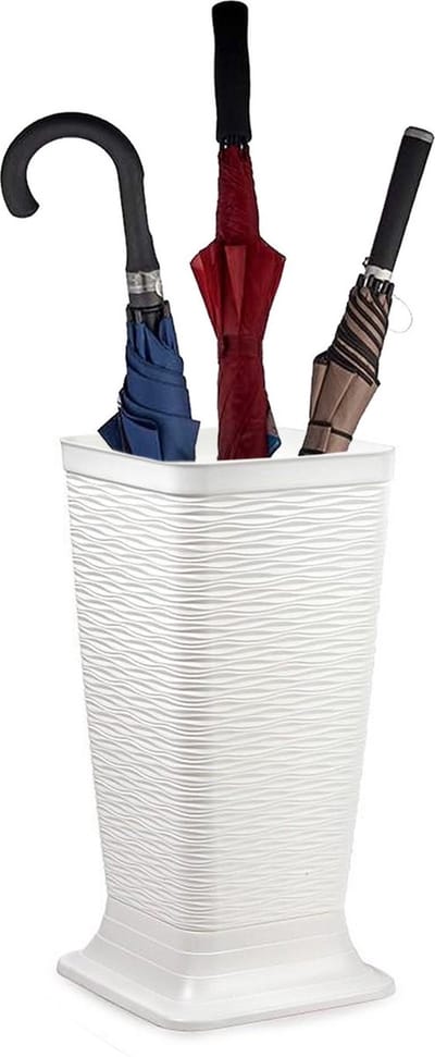 Plasticforte Paraplubak/parapluhouder Waves - ivoor wit - glad kunststof - D26 x H52 cm - op verhoogde voet - uitlekbak