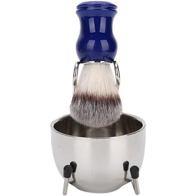 Ensemble 3 pièces Brosse à barbe à raser Brosse à barbe Bol Support Ensemble Kit de rasage de barbe en acier inoxydable gray