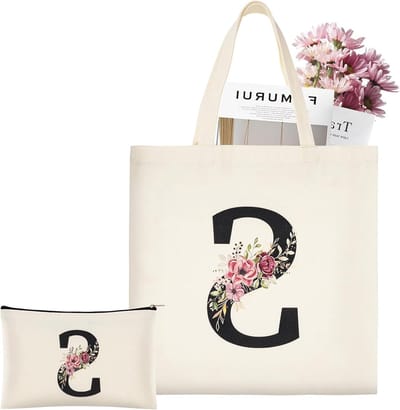 Persoonlijke canvas tas voor vrouwen, handtas met initialen, boodschappentas en make-up tas voor verjaardag, bruiloft of moederdag