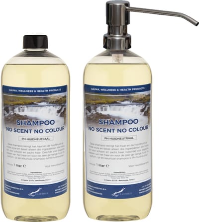 Shampoo No Scent No Colour - 1 liter (transparant) - 2 stuks - met zilveren pomp - Voordeelverpakking - Haarverzorging