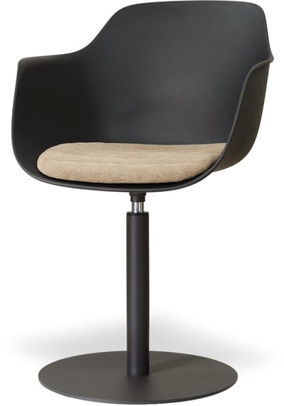 Nolon Niva-Liz Draaibare Tulp Eetkamerstoel Zwart Met Nougatbruin Zitkussen - Mat Zwart Onderstel - Armleuning - Comfortabel
