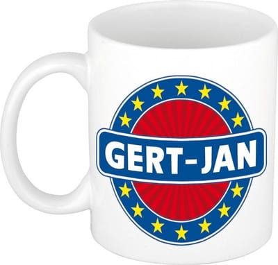 Bellatio Decorations - Gert Jan voornaam - koffiemok - beker - wit/blauw - 300 ml - Cadeau - Heren - Collega - Vaderdag - Verjaardag