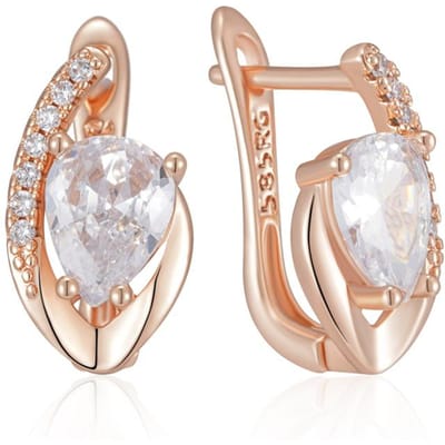 Boucles d'oreilles Anglaises Goutte d'eau Brillante Blanche Zircon Naturel pour Femmes Tendance Couleur Or Rose Mariage Mariée Bijoux Fins white