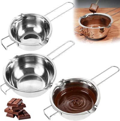 Set van 3 smeltkommen voor waterbad (400 ml, 600 ml, 1000 ml) - Roestvrij staal, ideaal voor chocolade smelten, bakken en kaarsen maken, zilver
