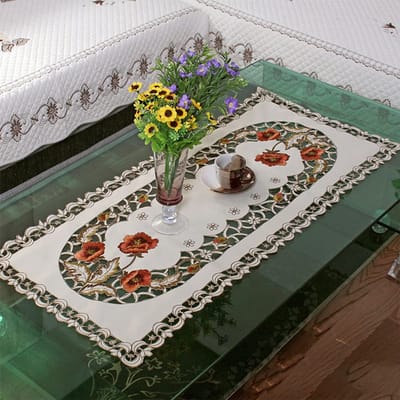 Tafelloper, Wit Rechthoek Tafelkleed, Doily Geborduurde Bloemen Kleine Tafelhoes Home Decor