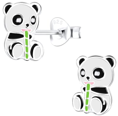 Joy|S - Zilveren Panda oorbellen - 7 x 9 mm - bamboe
