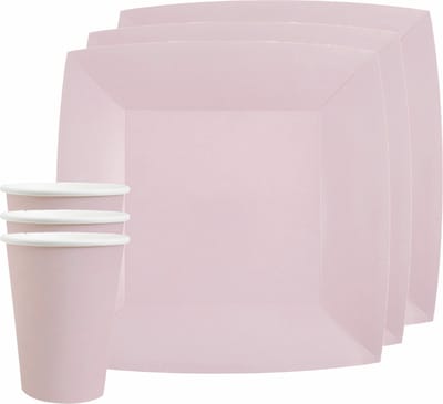 Santex feest/verjaardag servies set - 10x gebaksbordjes en bekertjes - lichtroze - karton