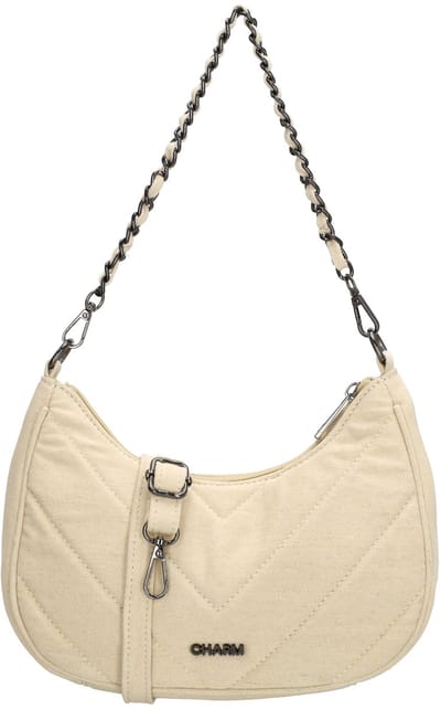 Charm London Hollywood Schoudertas - Crossbody - Katoen - Spijkerstof - Praktisch - Beige