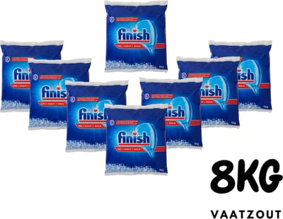 Finish Zout | 8 x 1kg | Vaatwasser zout | Korrels | Voorkomt Kalkafzetting | Promo Verpakking