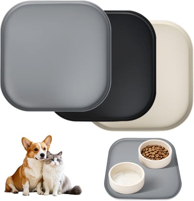 Voermat, 27 cm x 47 cm, waterdichte en antislip siliconen voerbakonderlegger, gemakkelijk te reinigen voerbakonderlegger voor hond en kat