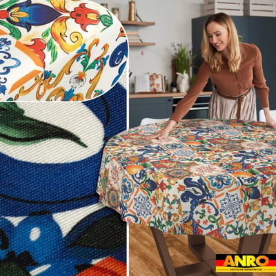 ANRO Tafelkleed Bladeren en takken Beige Rond Ø140cm Rechte rand Afwasbaar Waterafstotend