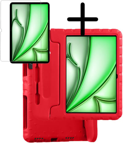 Hoesje Geschikt voor Apple iPad Air M3/M4 (2025/2026) - 11 inch - Met Screenprotector - Kinderhoes Shockproof Bumper - Kidsproof Case - Tablet Hoes - Kinder Hoes Cover - Rood
