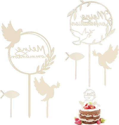 Taarttoppers - Houten Taartdecoratie voor Jongens en Meisjes Doop - Unieke Doop Taartsteker Decoratie (6 Stuks)