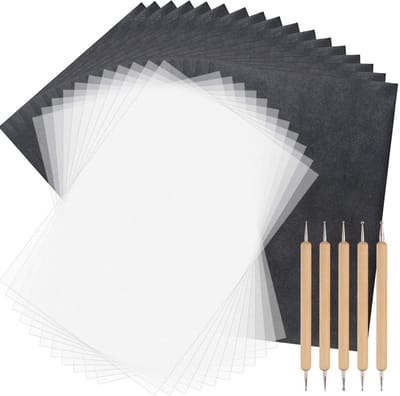 Solidchoice- Carbonpapier 100 vellen zwart - Calqueerpapier 50 vellen wit - Reliëfpennen 5 stuks - Embosseerpen 1/2/3 mm - Voor tekenen op hout/kunstprojecten - Transferpapier