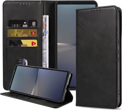 Smartphonica Telefoonhoesje geschikt voor Sony Xperia 10 V kunstleren Hoesje met Magnetische sluiting en Pasjeshouders Book Case met Klepje - Zwart geschikt voor Sony Xperia 10 V