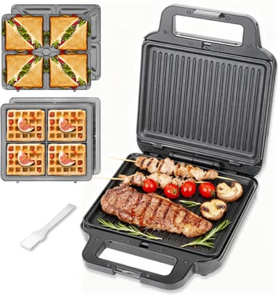 Panini Grill - Sandwichmaker Grill - Snelle Maaltijden - 3-in-1 Functionaliteit - 1200 Watt - Zilver