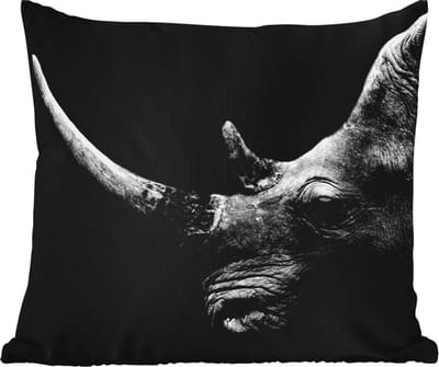 Tuinkussen - Neushoorn - Dieren - Zwart - Wit - Portret - 40x40 cm - Weerbestendig