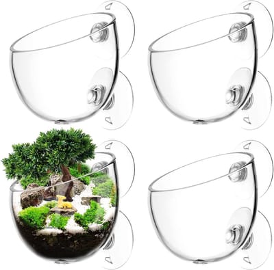 Decoratieve Waterplanten Potten voor Aquarium - 4 Stuks Kristallen Glazen Potten met 8 Zuignappen voor Onderwaterplanten
