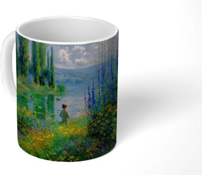Mok - Koffiemok - Bloemen - Meer - Bergen - Groen - Mokken - 350 ML - Beker - Koffiemokken - Theemok