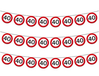 Vlaggenlijn - 3x - papier - 10 meter - 40 jaar - verkeersborden - feestversiering