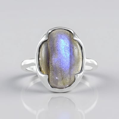 Cavill - Zilveren ring 925 sterling zilver - Labradoriet 5,585 ct ovaal cabochon 14x10 mm - Elegante bezelzetting - Uniek heren en dames sieraad