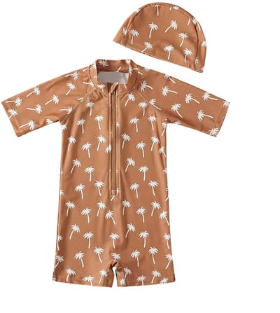 Il Bambini - UV-Zwempak - swimsuit met mutsje - UPF50+ - Toffee palmbomen - maat 74/80