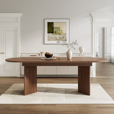 Wishdor - Uitschuifbare Eettafel - Verdikt Tafelblad - Afgeronde Hoeken - Modern - MDF - Walnoot