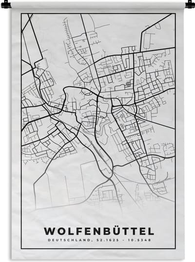 Wandkleed - Wanddoek - Plattegrond - Kaart - Stadskaart - Wolfenbüttel - 120x180 cm - Wandtapijt